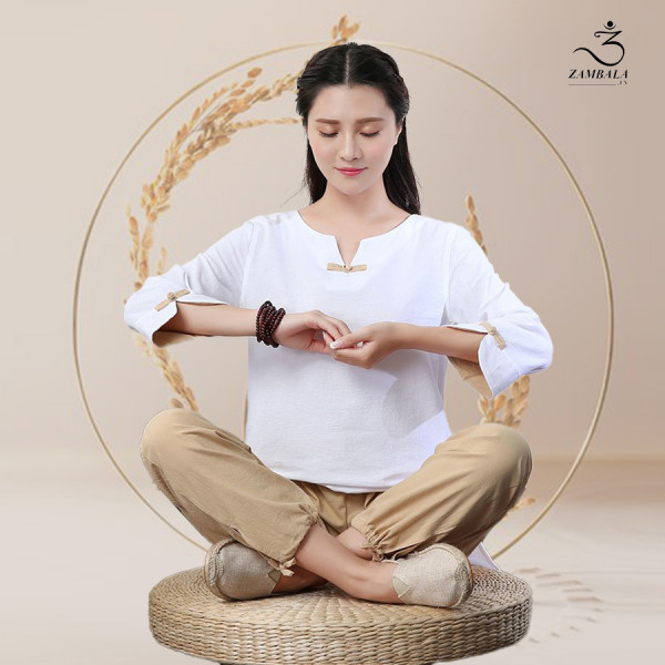 Bộ quần áo đi lễ chùa, áo lam đi chùa, trang phục đi chùa, ngồi thiền, nữ, vải đũi cao cấp, màu trắng, nâu, size S M L XL 2 XL may theo yêu cầu - Tâm Nguyên