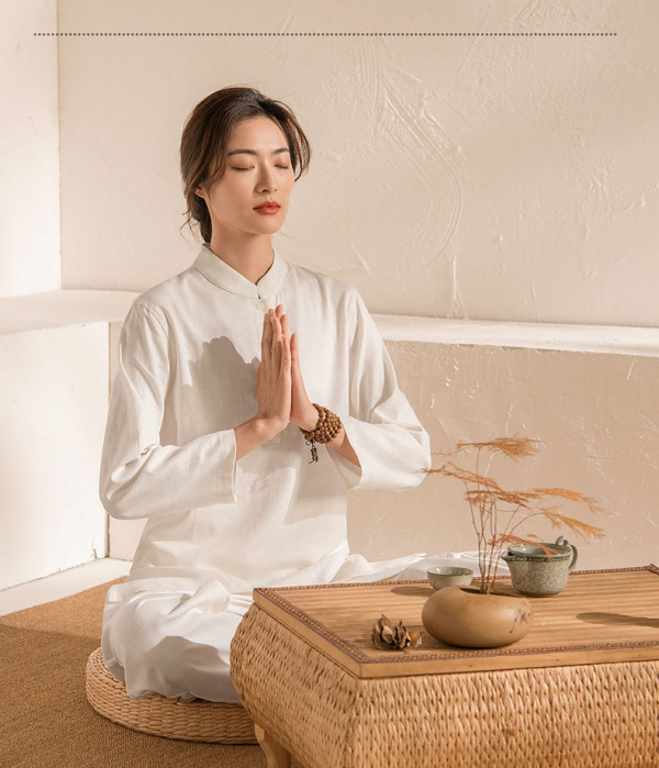 Bộ quần áo đi lễ chùa, áo lam đi chùa, trang phục đi chùa, ngồi thiền, nữ, vải đũi cao cấp, màu trắng, nâu, size S M L XL 2 XL may theo yêu cầu - An Thuỳ Dung