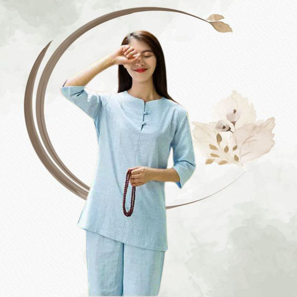 Bộ quần áo đi lễ chùa, áo lam đi chùa, trang phục đi chùa, ngồi thiền, nữ, vải đũi cao cấp, màu trắng, nâu, size S M L XL 2 XL may theo yêu cầu - Tâm Viên