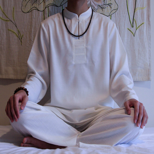Bộ quần áo Phật tử, trang phục đi chùa, ngồi thiền nam, vải đũi cao cấp, màu trắng, ghi, be, đỏ đô, nhiều size, cắt may theo yêu cầu. Bộ An Phúc Nam