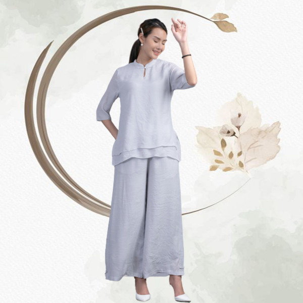 Bộ quần áo đi lễ chùa, áo lam đi chùa, trang phục đi chùa, ngồi thiền, nữ, vải đũi cao cấp, màu trắng, nâu, size S M L XL 2 XL may theo yêu cầu. Bộ An Nhật Nguyệt