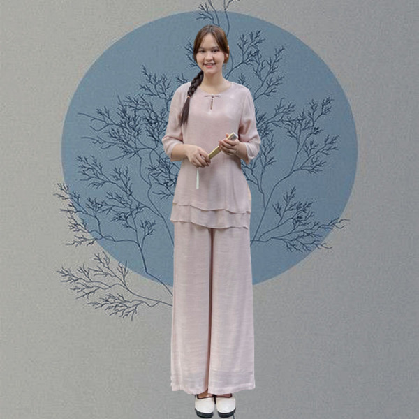 Bộ quần áo đi lễ chùa, áo lam đi chùa, trang phục đi chùa, ngồi thiền, nữ, vải đũi cao cấp, màu trắng, nâu, size S M L XL 2 XL may theo yêu cầu. Bộ Tâm Thu Nguyệt