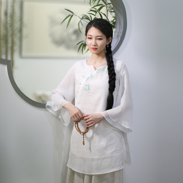 Bộ quần áo đi lễ chùa, áo lam đi chùa, trang phục đi chùa nữ, vải tơ đũi, cổ tròn, nút ngọc, màu trắng, lam, hồng, nâu sữa, size S M L XL 2 XL hàng cao cấp, may theo yêu cầu - Tâm Trúc An