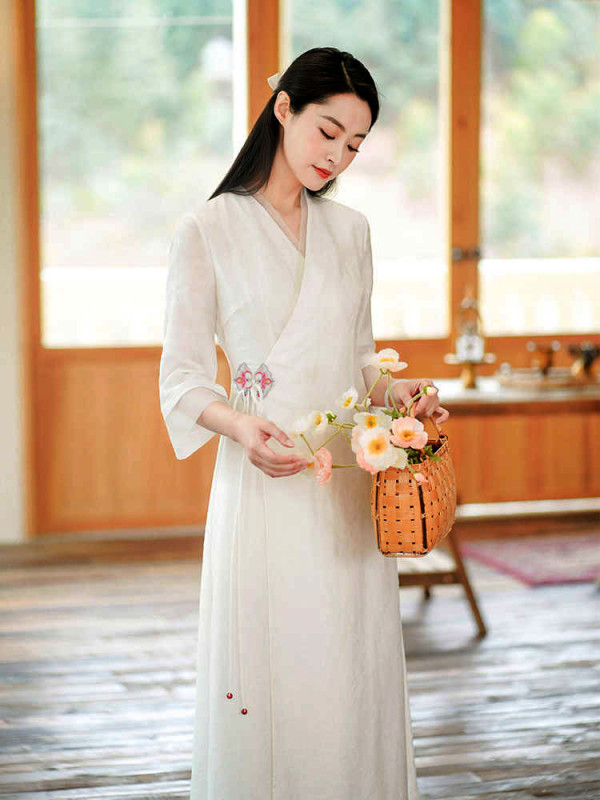 Bộ quần áo đi lễ chùa, áo lam đi chùa, trang phục đi chùa nữ, vải voan, cái chéo, tà dài, màu trắng, lam, hồng, nâu sữa, size S M L XL 2 XL hàng cao cấp, may theo yêu cầu - Đan Ngân Hà