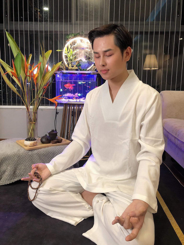 Bộ quần áo đi lễ chùa, nam, vải cao cấp, màu trắng, ghi, be, đỏ đô, size S M L XL... cắt may theo yêu cầu - THÁI HÒA