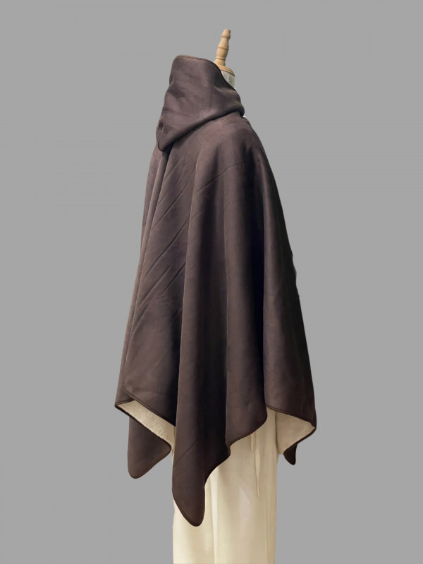 Áo choàng nỉ lông màu nâu hạt dẻ có mũ đội, mẫu mới đa năng, giữ ấm tuyệt đối khi ngồi thiền