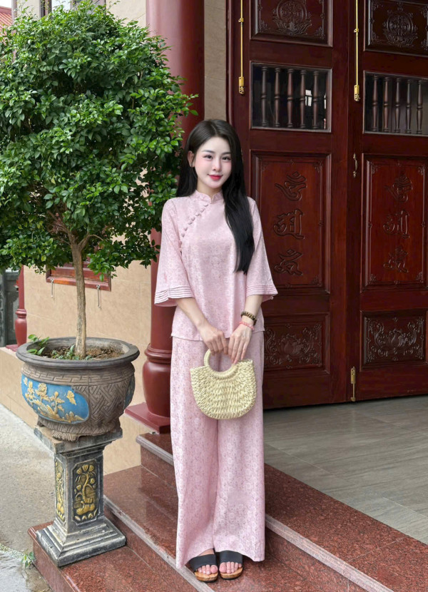 Bộ Pháp Phục, Đồ Lam Đi Chùa Nữ - Gấm Bộ, Size S,M,L,XL