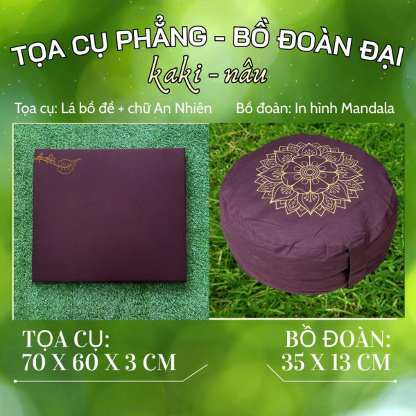 Trọn Bộ 2 sản phẩm Bồ Đoàn 30x8 – Tọa Cụ phẳng 60x70 cm, Zambala | Đệm Ngồi Thiền – Tụng Kinh In Mandala, Lá Bồ Đề