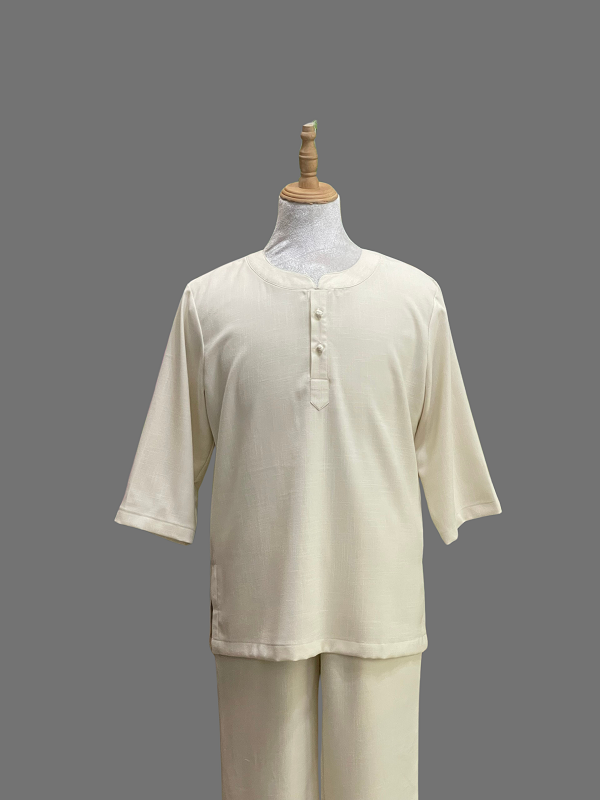 Bộ quần áo Phật tử, trang phục đi chùa, ngồi thiền nam, vải đũi cao cấp, màu trắng, ghi, be, đỏ đô, nhiều size, cắt may theo yêu cầu. Bộ An Đức Nhật