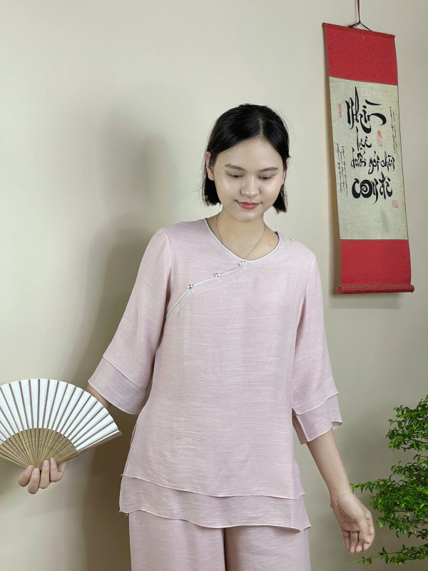 Bộ quần áo đi lễ chùa, áo lam đi chùa, trang phục đi chùa, ngồi thiền, nữ, vải đũi cao cấp, màu trắng, nâu, size S M L XL 2 XL may theo yêu cầu. Bộ Cô Tiên