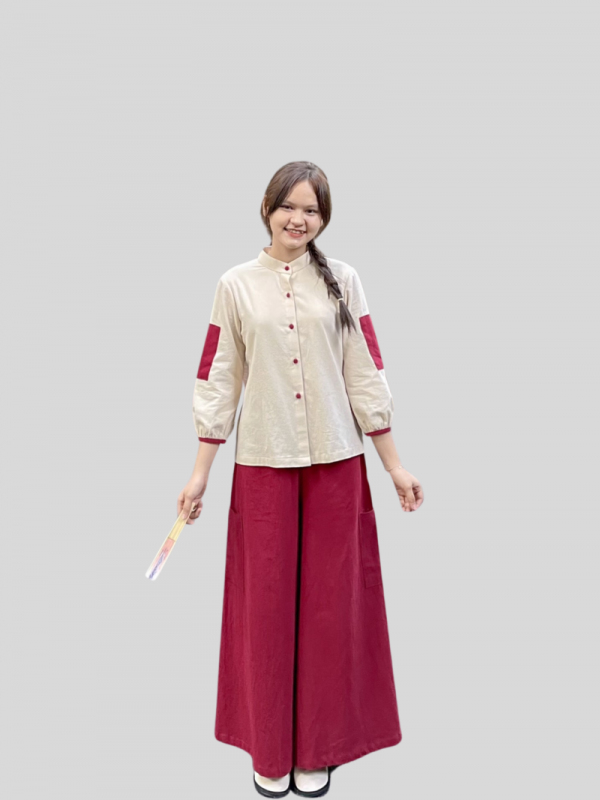 Bộ quần áo đi lễ chùa, áo lam đi chùa, trang phục đi chùa, ngồi thiền, nữ, vải đũi cao cấp, màu trắng, nâu, size S M L XL 2 XL may theo yêu cầu. An Phương Liên
