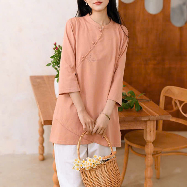 Bộ quần áo đi lễ chùa vải đũi, cổ cao, nút bọc vải, 2 tà áo chéo nhau, nhiều màu, nhiều size, hàng cao cấp, may theo yêu cầu