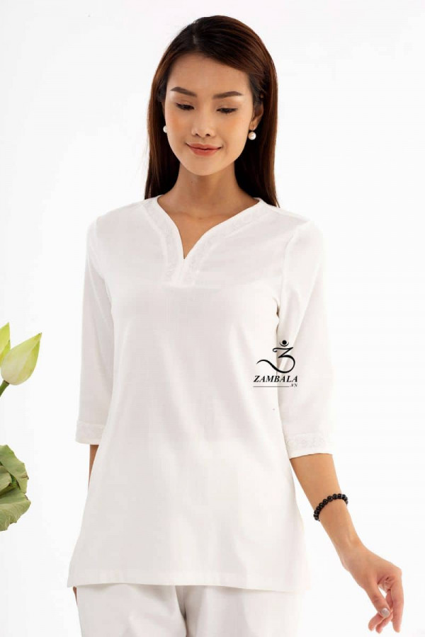 Bộ quần áo đi lễ chùa, áo lam đi chùa, trang phục đi chùa, ngồi thiền, nữ, vải đũi cao cấp, màu trắng, nâu, size S M L XL 2 XL may theo yêu cầu - Tâm Tường