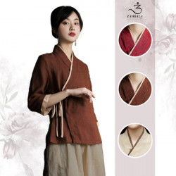 Bộ quần áo đi lễ chùa, áo lam đi chùa, trang phục đi chùa, ngồi thiền, nữ, vải đũi cao cấp, màu trắng, nâu, size S M L XL 2 XL may theo yêu cầu - Đan Hương