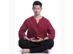 Hàng thủ công cao cấp may vẽ thêu theo yêu cầu, Quần áo đi lễ chùa, ngồi thiền, tập yoga dưỡng sinh - An Chí Nam - Cổ V dựng