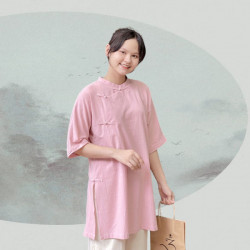 Bộ quần áo đi lễ chùa, áo lam đi chùa, trang phục đi chùa nữ, vải đũi, cổ cao 7 nút vài, tà dài, màu trắng, nâu, ghi, lam, size S M L XL 2 XL hàng cao cấp, may theo yêu cầu -  An Thuỳ Trang