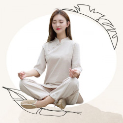 Bộ quần áo đi lễ chùa, áo lam đi chùa, trang phục đi chùa, ngồi thiền, nữ, vải đũi cao cấp, màu trắng, nâu, size S M L XL 2 XL may theo yêu cầu - An Như Hoa