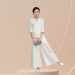 Bộ quần áo đi lễ chùa, áo lam đi chùa, trang phục đi chùa, ngồi thiền, nữ, vải đũi cao cấp, màu trắng, nâu, size S M L XL 2 XL may theo yêu cầu - Đan Nhiên
