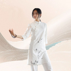 Bộ quần áo đi lễ chùa, áo lam đi chùa, trang phục đi chùa nữ, vải đũi, cổ cao, 7 nút vải, màu trắng, nâu, ghi, lam, size S M L XL 2 XL hàng cao cấp, may theo yêu cầu - AN TRÚC THANH