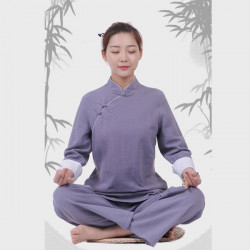 Bộ quần áo đi lễ chùa, áo lam đi chùa, trang phục đi chùa, ngồi thiền, nữ, vải đũi cao cấp, màu trắng, nâu, size S M L XL 2 XL may theo yêu cầu - An Như Ý