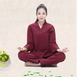 Bộ quần áo đi lễ chùa, áo lam đi chùa, trang phục đi chùa, ngồi thiền, nữ, vải đũi cao cấp, màu trắng, nâu, size S M L XL 2 XL may theo yêu cầu - Nhật An