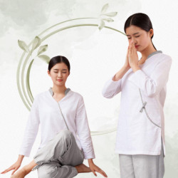 Bộ quần áo đi lễ chùa, áo lam đi chùa, trang phục đi chùa, ngồi thiền, nữ, cổ lá đề, vải đũi cao cấp, màu trắng, nâu, size S M L XL 2 XL may theo yêu cầu