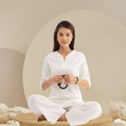Bộ quần áo đi lễ chùa, áo lam đi chùa, trang phục đi chùa, ngồi thiền, nữ, vải đũi cao cấp, màu trắng, nâu, size S M L XL 2 XL may theo yêu cầu - Tâm Tường