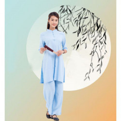 Bộ quần áo đi lễ chùa, áo lam đi chùa, trang phục đi chùa nữ, vải đũi, cổ cao, 3 tà, màu trắng, nâu, ghi, lam, size S M L XL 2 XL hàng cao cấp, may theo yêu cầu - An Uyển Nhiên