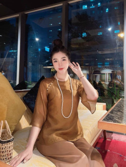 Bộ quần áo đi lễ chùa, áo lam đi chùa, trang phục đi chùa nữ, vải voan tơ, cổ tròn 3 nút, màu trắng, nâu, be, lam, size S M L XL