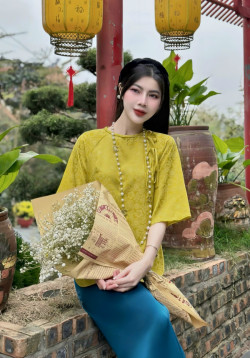 Bộ quần áo đi lễ chùa, áo lam đi chùa, trang phục đi chùa nữ, cổ tết có dây buộc nơ, vải lụa gấm, màu vàng, tím, đỏ, be, size S M L XL