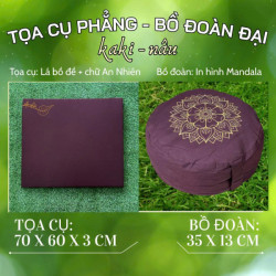 Trọn Bộ 2 sản phẩm Bồ Đoàn 30x8 – Tọa Cụ phẳng 60x70 cm, Zambala | Đệm Ngồi Thiền – Tụng Kinh In Mandala, Lá Bồ Đề