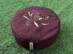 Bồ đoàn hình trụ tròn ruột bông gạo thiên nhiên, size 30x8 cm, vẽ hoa sen, kaki. Hàng thủ công cao cấp may vẽ theo yêu cầu