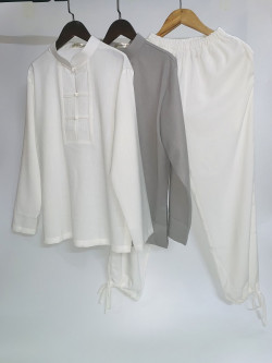 Bộ quần áo Phật tử, trang phục đi chùa, ngồi thiền nam, vải đũi cao cấp, màu trắng, ghi, be, đỏ đô, nhiều size, cắt may theo yêu cầu. Bộ An Bình