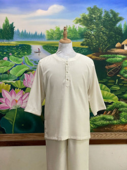 Bộ quần áo Phật tử, nam, vải đũi cao cấp, màu trắng, ghi, be, đỏ đô, size S M L XL... cắt may theo yêu cầu - Bi Tri Dũng
