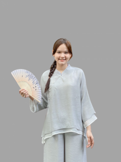 Bộ quần áo đi lễ chùa, áo lam đi chùa, trang phục đi chùa, ngồi thiền, nữ, nút vải, vải đũi cao cấp, màu trắng, nâu, size S M L XL 2 XL may theo yêu cầu - An Thanh Vân