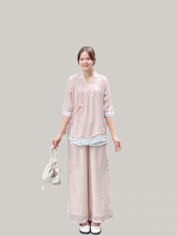 Bộ quần áo đi lễ chùa, áo lam đi chùa, trang phục đi chùa, ngồi thiền, nữ, vải đũi cao cấp, màu trắng, nâu, size S M L XL 2 XL may theo yêu cầu.Bộ Đan Thiên Di