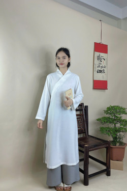 Bộ quần áo đi lễ chùa, áo lam đi chùa, trang phục đi chùa nữ, vải đũi, áo cổ trang tà dài, màu nâu, hồng, lam, size S M L XL 2 XL hàng cao cấp, may theo yêu cầu - Ngọc Minh
