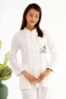 Bộ quần áo đi lễ chùa, áo lam đi chùa, trang phục đi chùa, ngồi thiền, nữ, cổ tàu, nút vải, vải đũi cao cấp, màu trắng, nâu, size S M L XL 2 XL may theo yêu cầu.