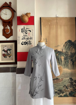 Bộ quần áo đi lễ chùa, áo lam đi chùa, trang phục đi chùa nữ, vải đũi, cổ cao, 7 nút vải, màu trắng, nâu, ghi, lam, size S M L XL 2 XL hàng cao cấp, may theo yêu cầu - AN TRÚC THANH
